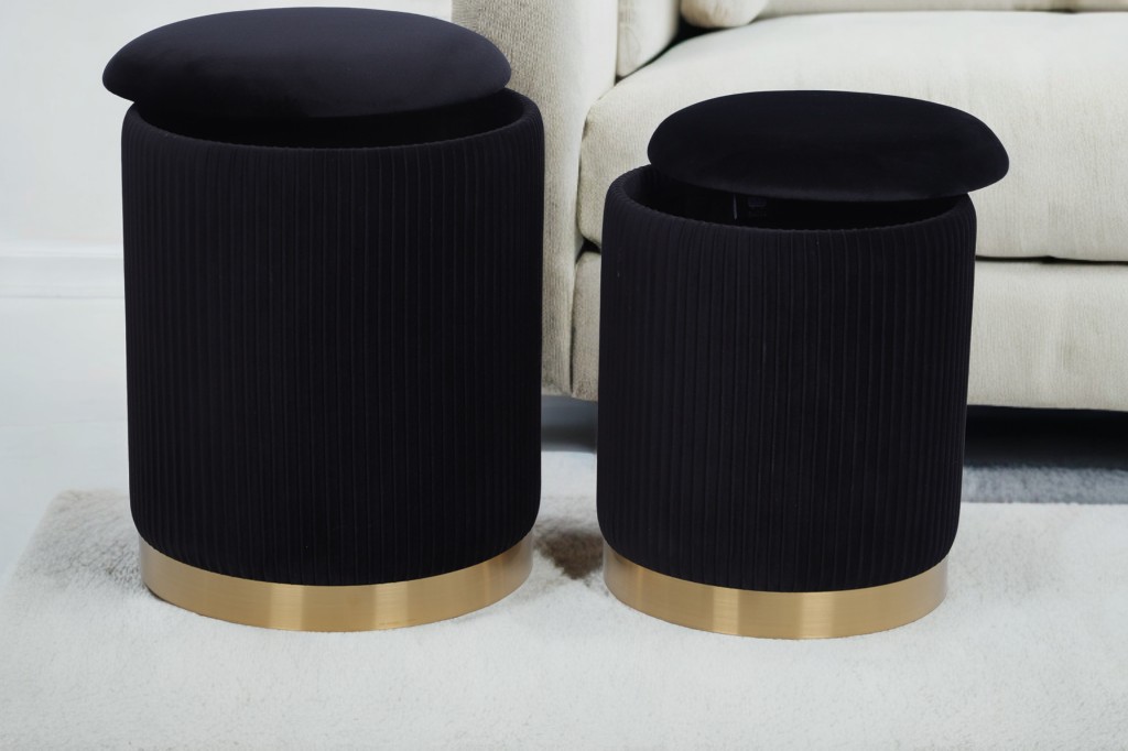 Set of Velvet Storage Ottomans