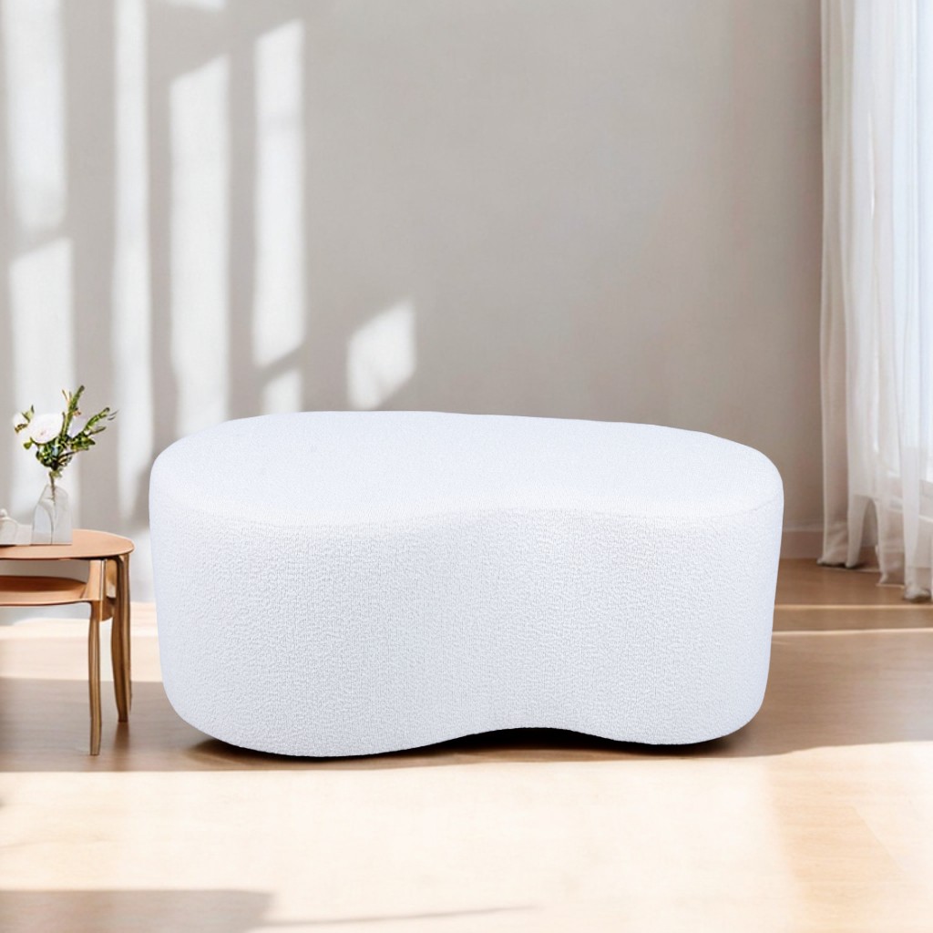 Modern White Boucle Bench