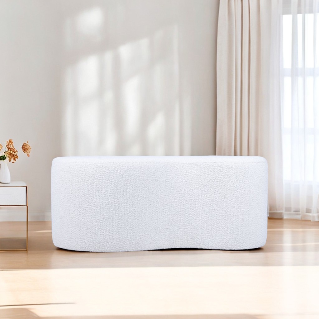 Modern White Boucle Bench