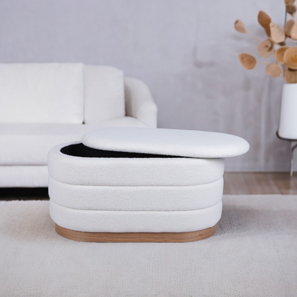 White Upholstered Storage Bench