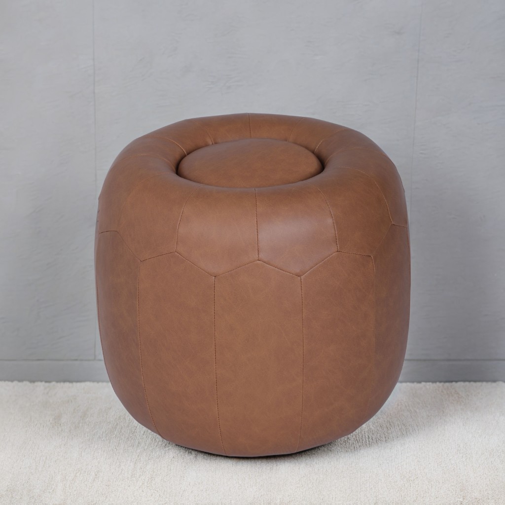 Round Leather Ottoman