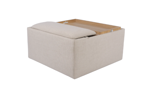 Beige Fabric Storage Ottoman