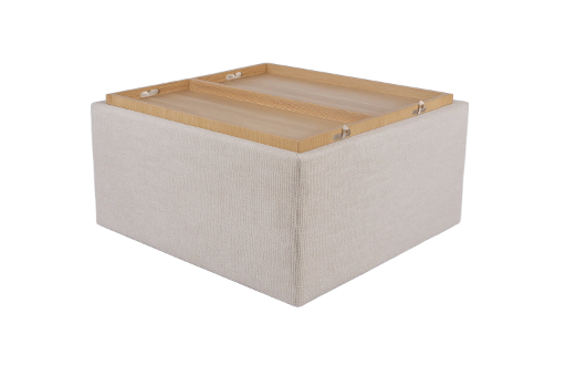 Beige Fabric Storage Ottoman