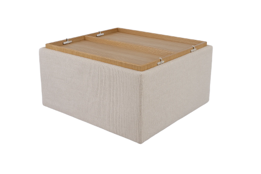 Beige Fabric Storage Ottoman