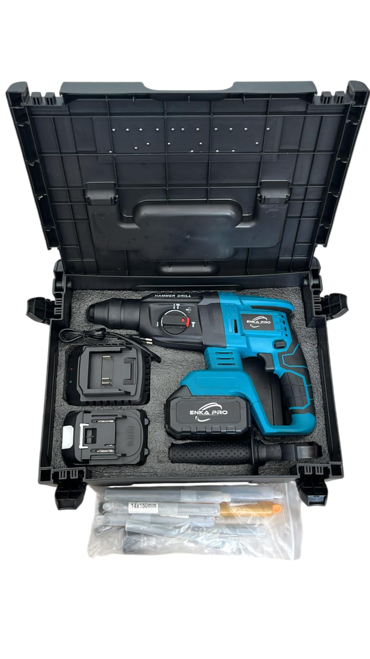 Perforateur Sans Fil SDS-Plus ENKAPRO 21V | 2 Batteries 4.0Ah | Coffret Complet avec Forets & Burins