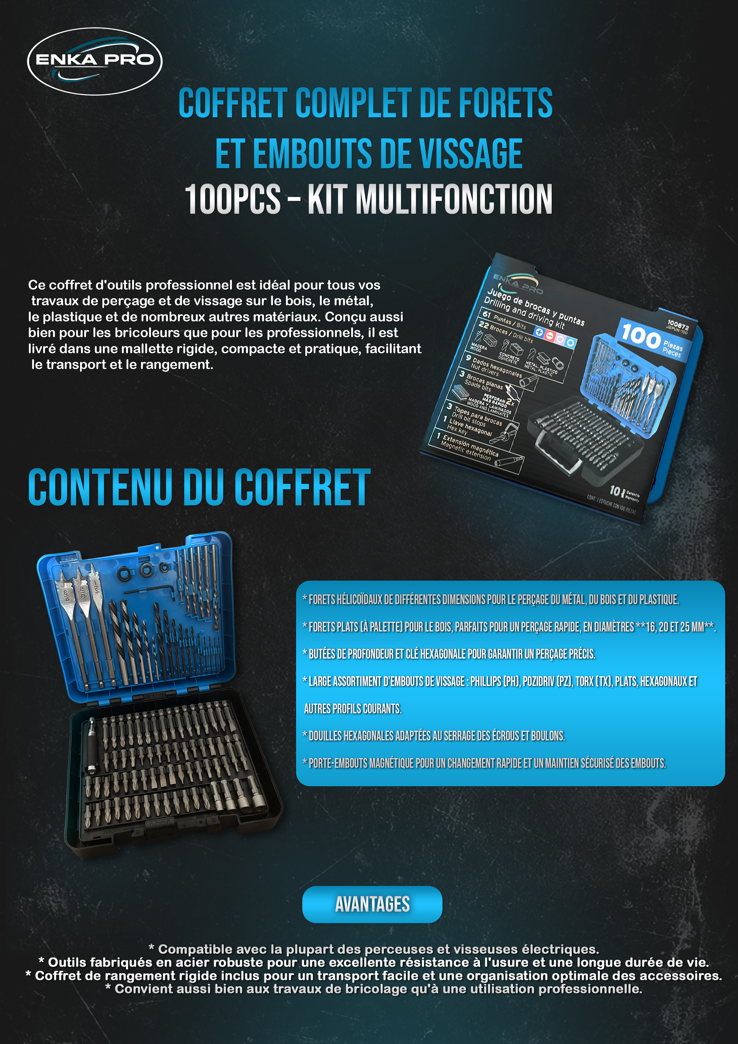 Coffret Complet de Forets et Embouts de Vissage 100pcs – Kit Multifonction