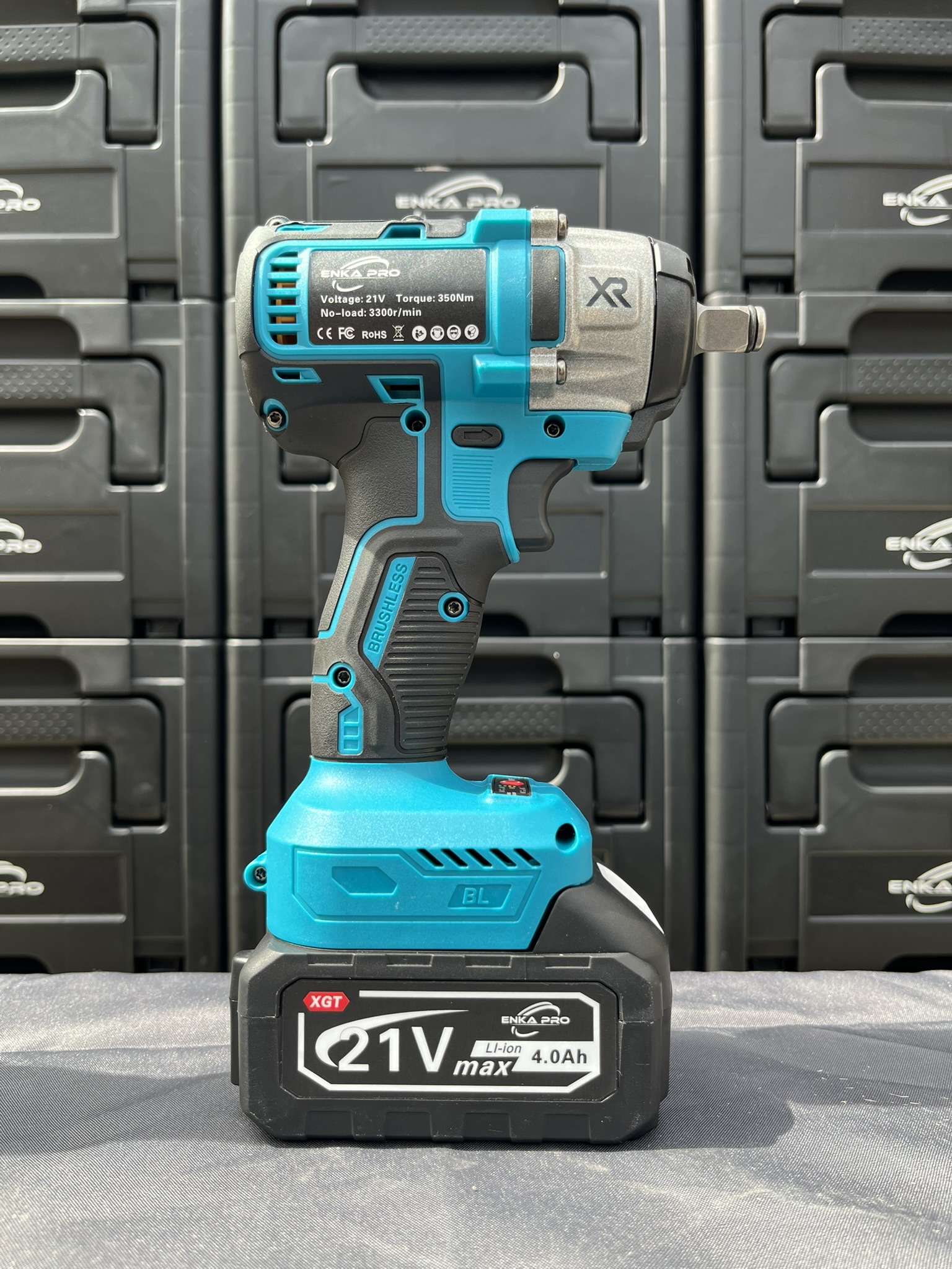 Clé à choc Brushless sans fil ENKAPRO 21V XR 350 Nm - 2x Batteries 4Ah