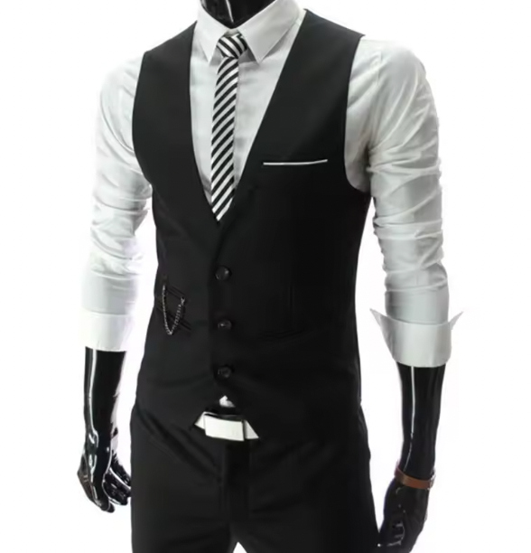 Men's Black Vest and Tie Set