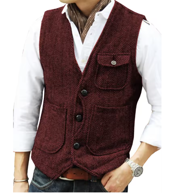 Men's Burgundy Button-Up Vest