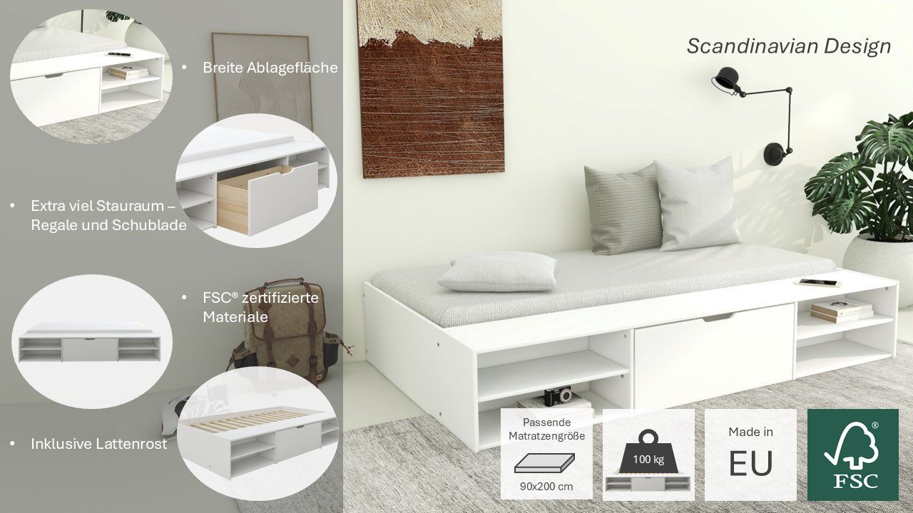 Weißes Tagesbett mit Stauraum