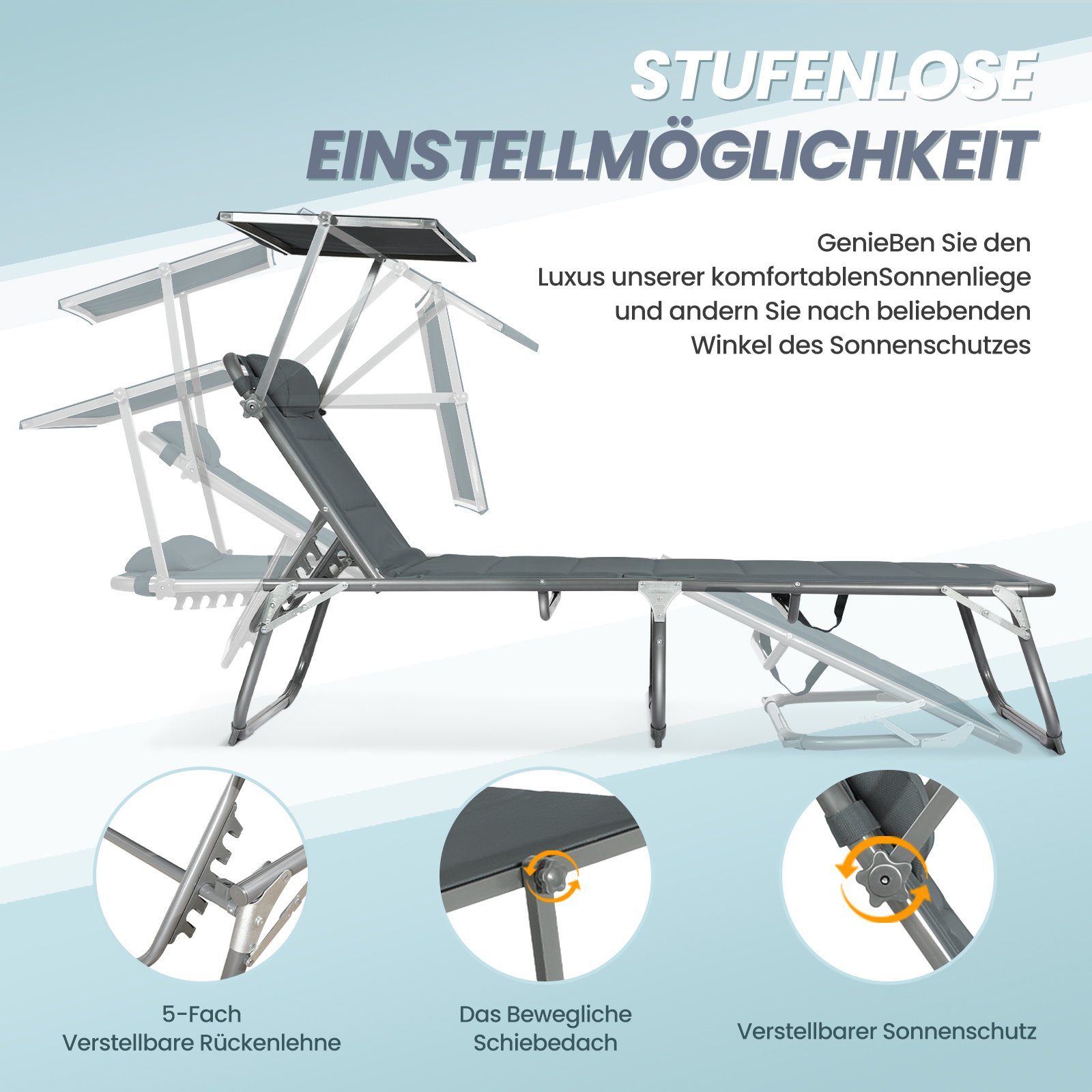 Gartenliege Sonnenliege AluLiege Liegestuhl Strandliege Liegen
