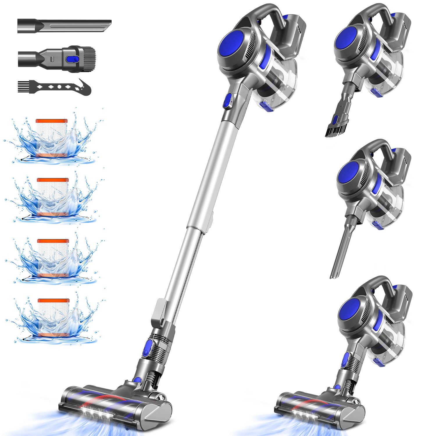 Kabelloser Staubsauger 55000Pa/55Min/1.6L mit 4 HEPA 