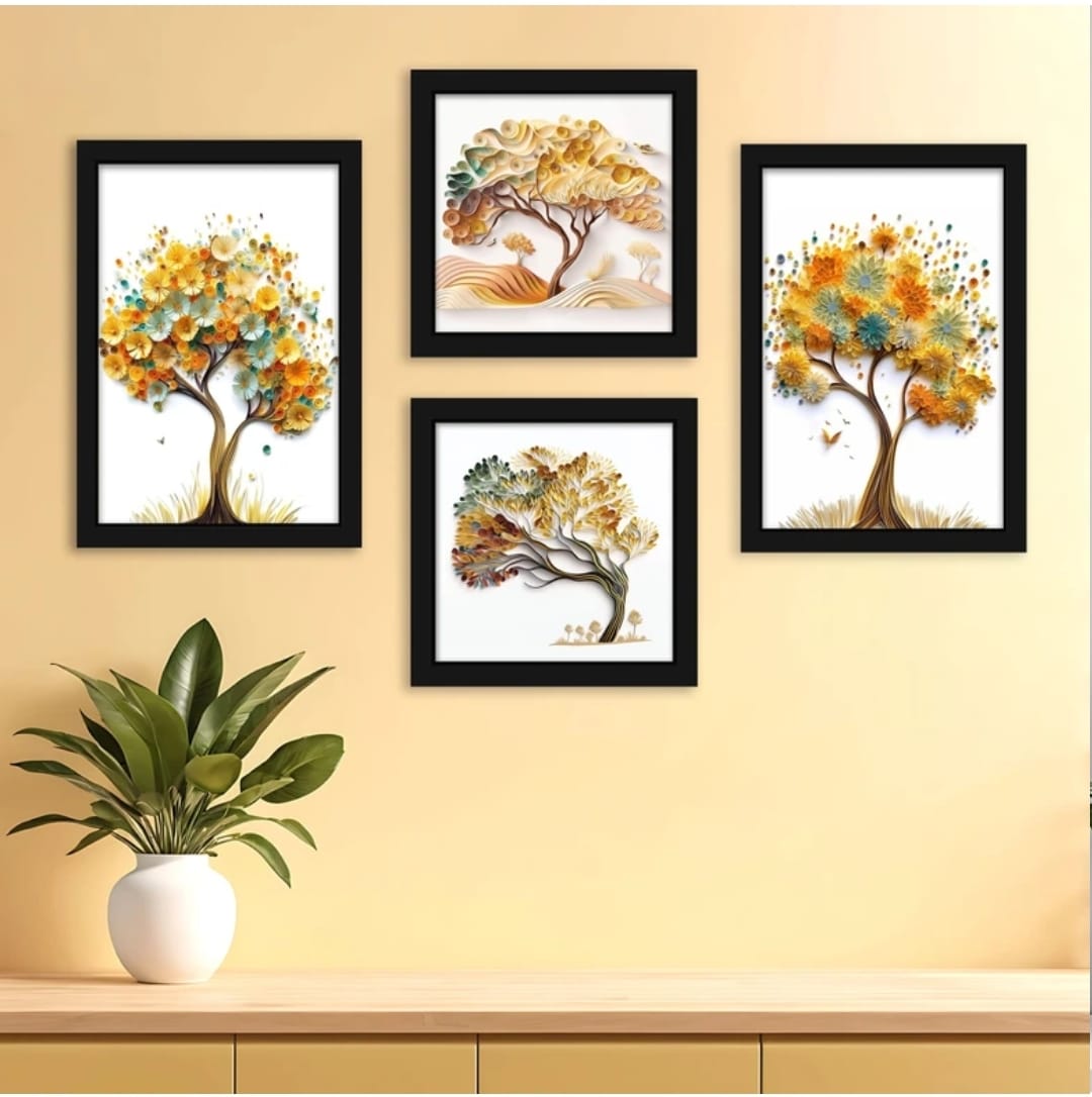 Set of 4 Abstract Tree Paintings