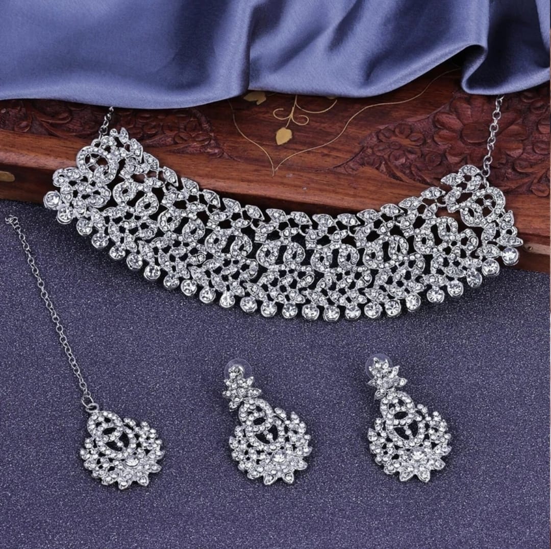 Alloy Rhodium Silver Jewel Set  (Pack of 1)