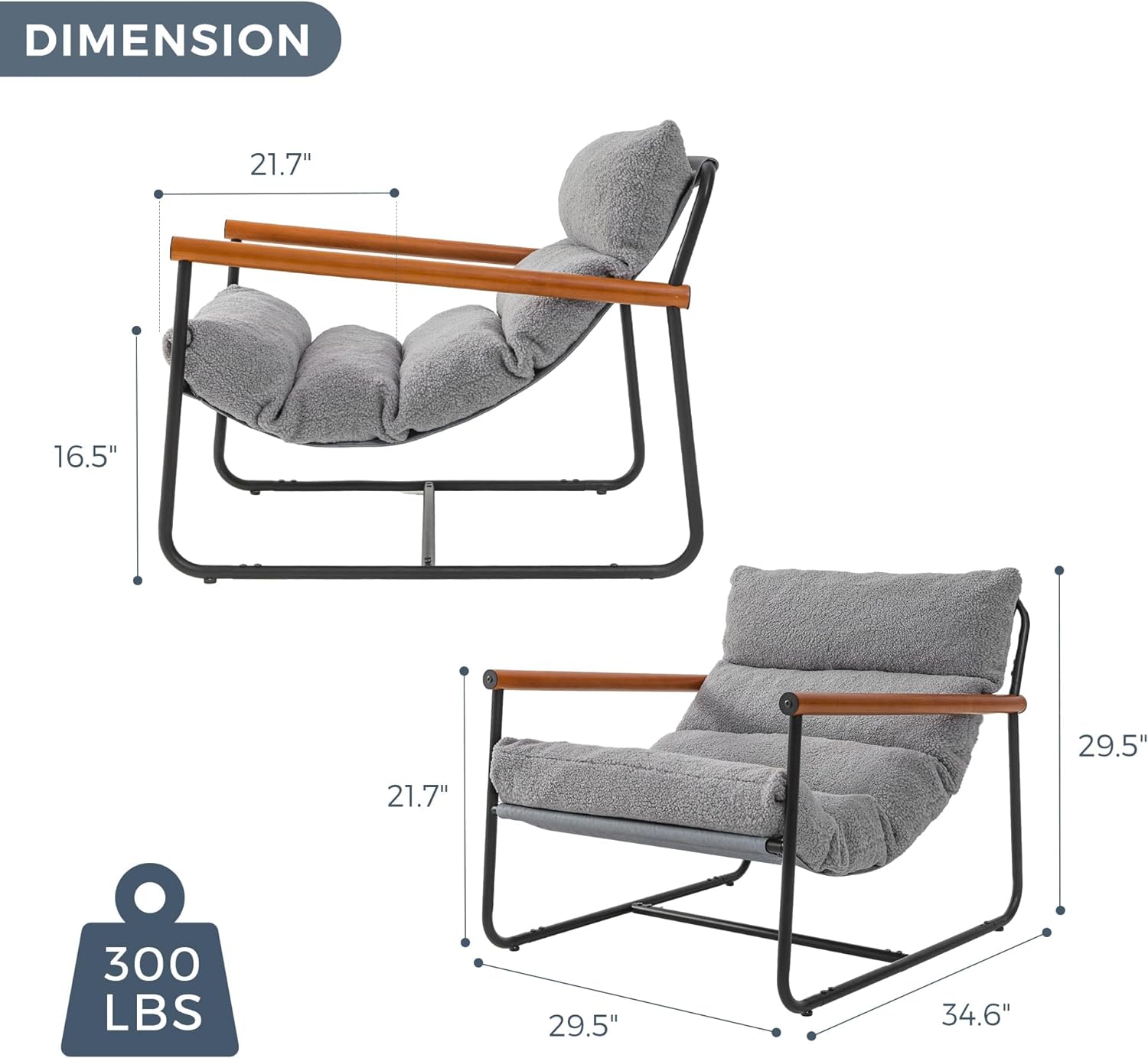Sherpa Accent Chair, Boucle Arm Chair Living Room Chair, Reading Accent Chair, Mid Century Modern Bedroom Chair,Teddy Armchair Wooden Arms Metal Frame