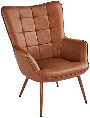 Leather Accent Chairs, Living Room Chairs Leather Large Armchairs Accent Chairs with Metal Legs for Living Bedroom Office Statement, Camel