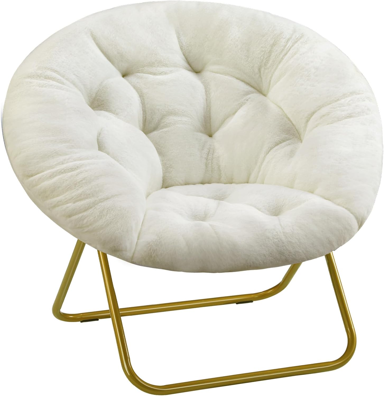 Cozy Saucer Chairs Faux Fur Living Room Reading Lounge Furniture Folding Comfy with Soft Thick Padded Seat Metal Frame Modern Style for Bedroom Home Adults, X-Large, White