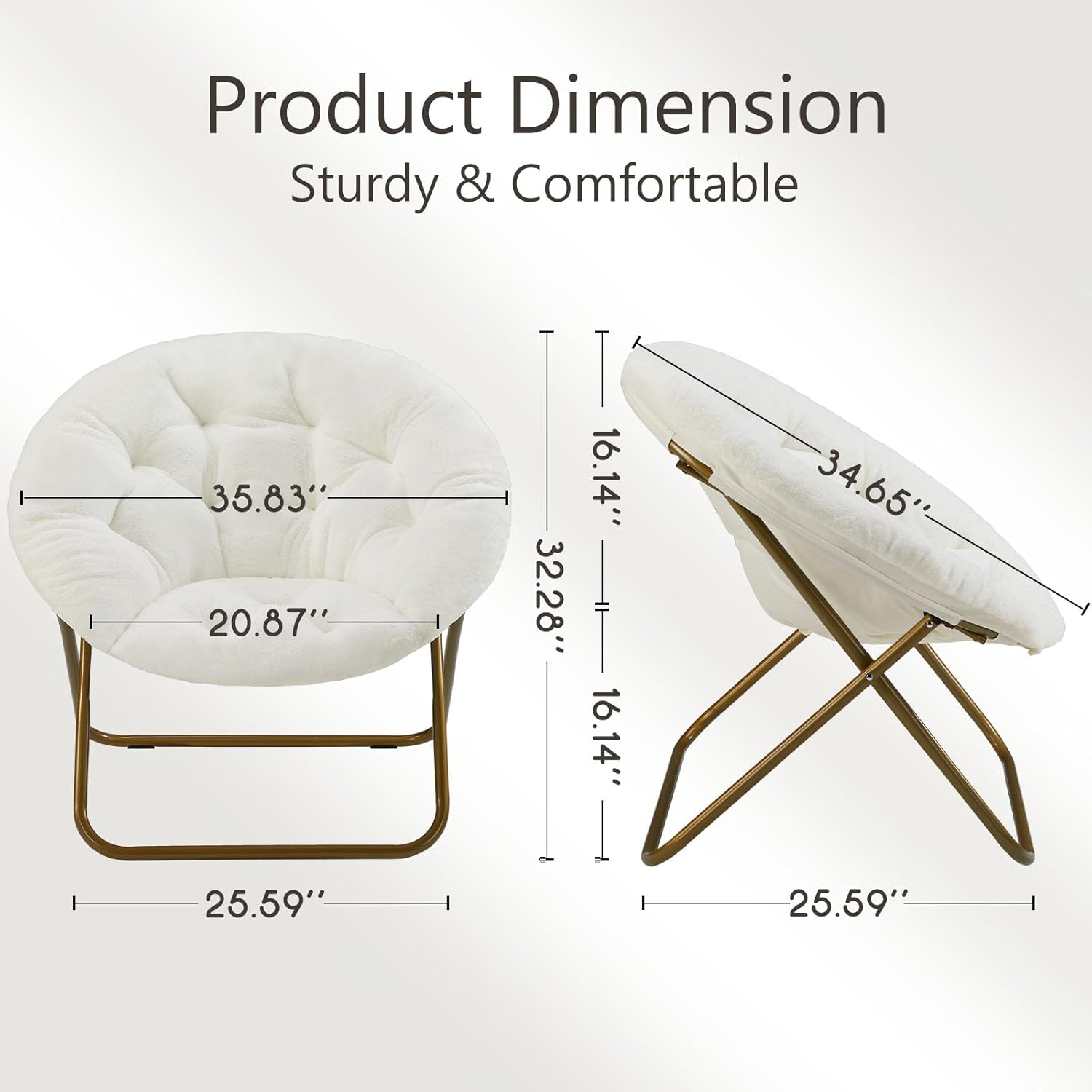 Cozy Saucer Chairs Faux Fur Living Room Reading Lounge Furniture Folding Comfy with Soft Thick Padded Seat Metal Frame Modern Style for Bedroom Home Adults, X-Large, White