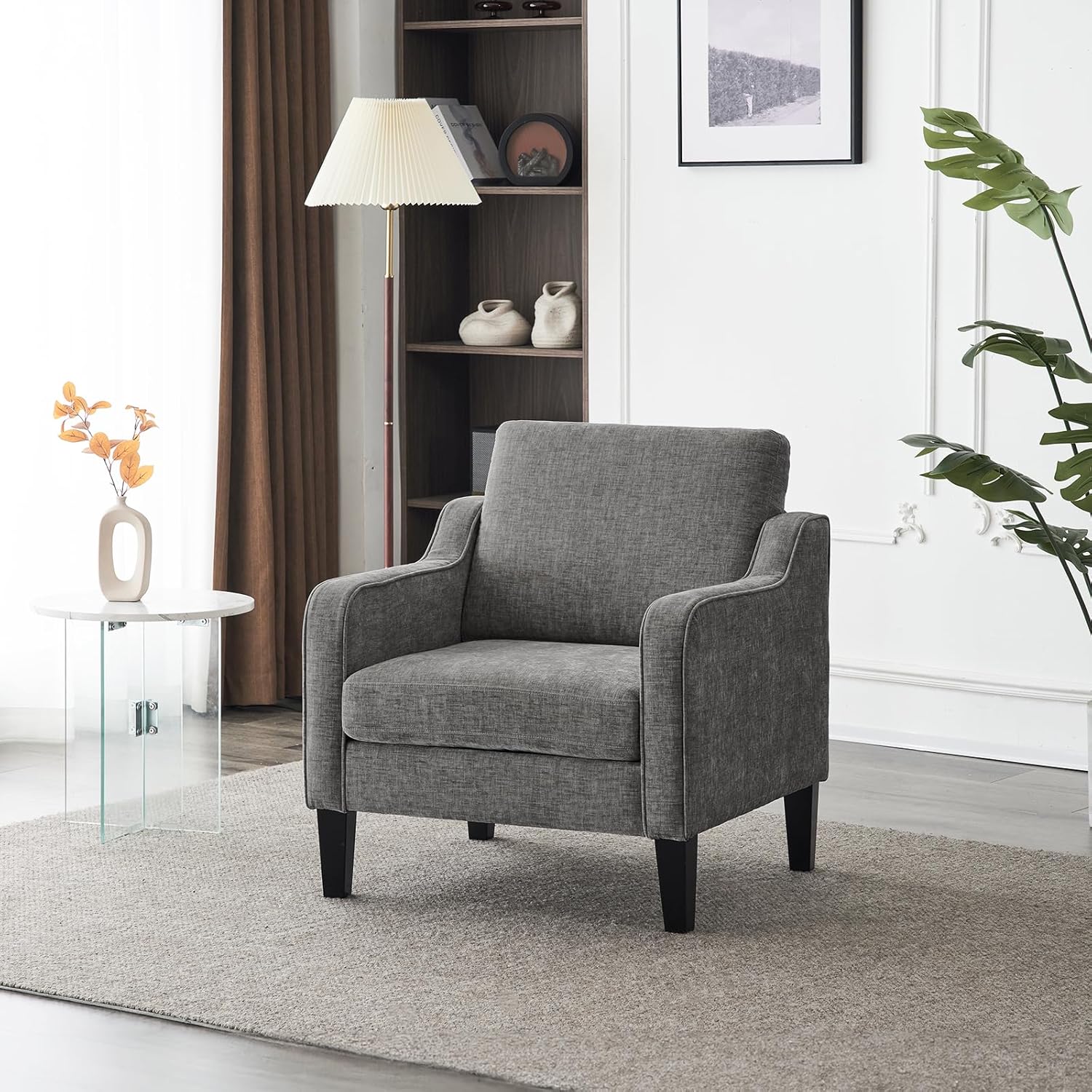 Accent Chairs for Living Room Chairs Reading Chair Mid Century Modern Chair Soft Chenille Sofa Chair Upholstered Arm Chair Comfy Chair Side Chair (Light Grey Chenille)