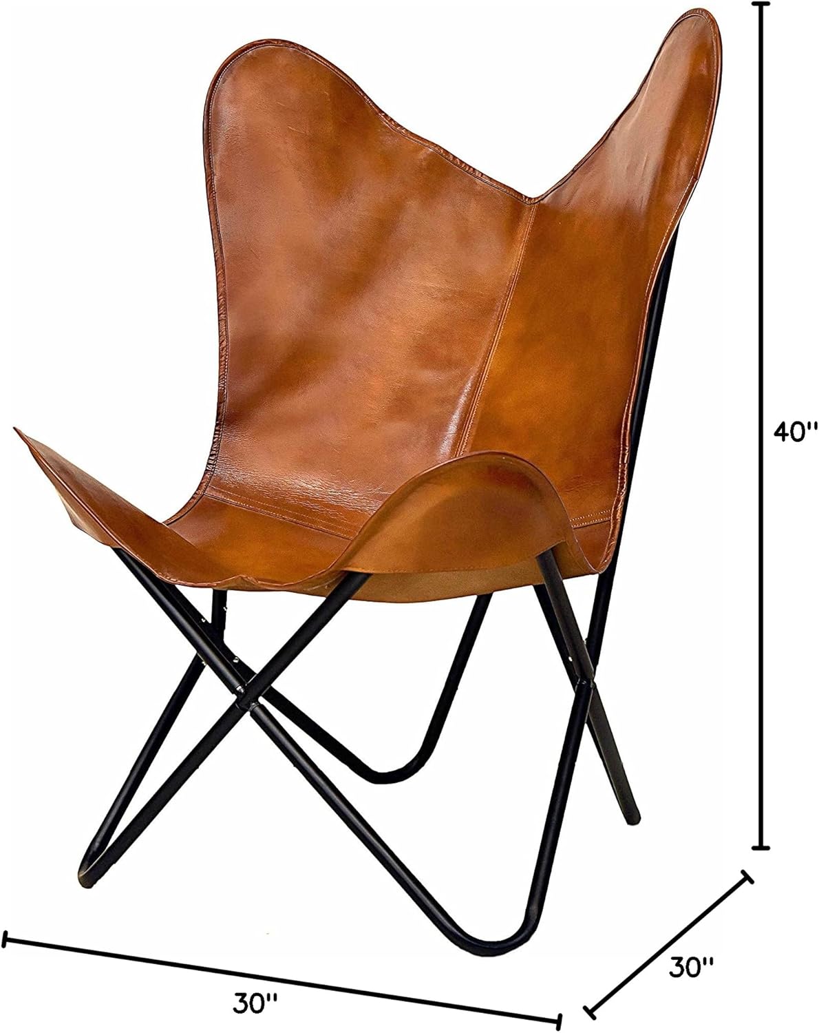 Living Room Buffalo Leather Chair, Home-Decor, Butterfly Chair with Folding Iron Frame
