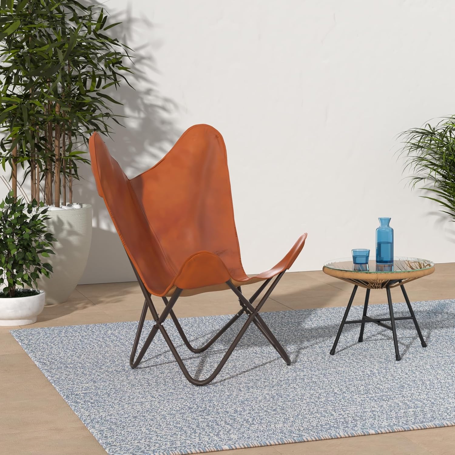 Living Room Buffalo Leather Chair, Home-Decor, Butterfly Chair with Folding Iron Frame