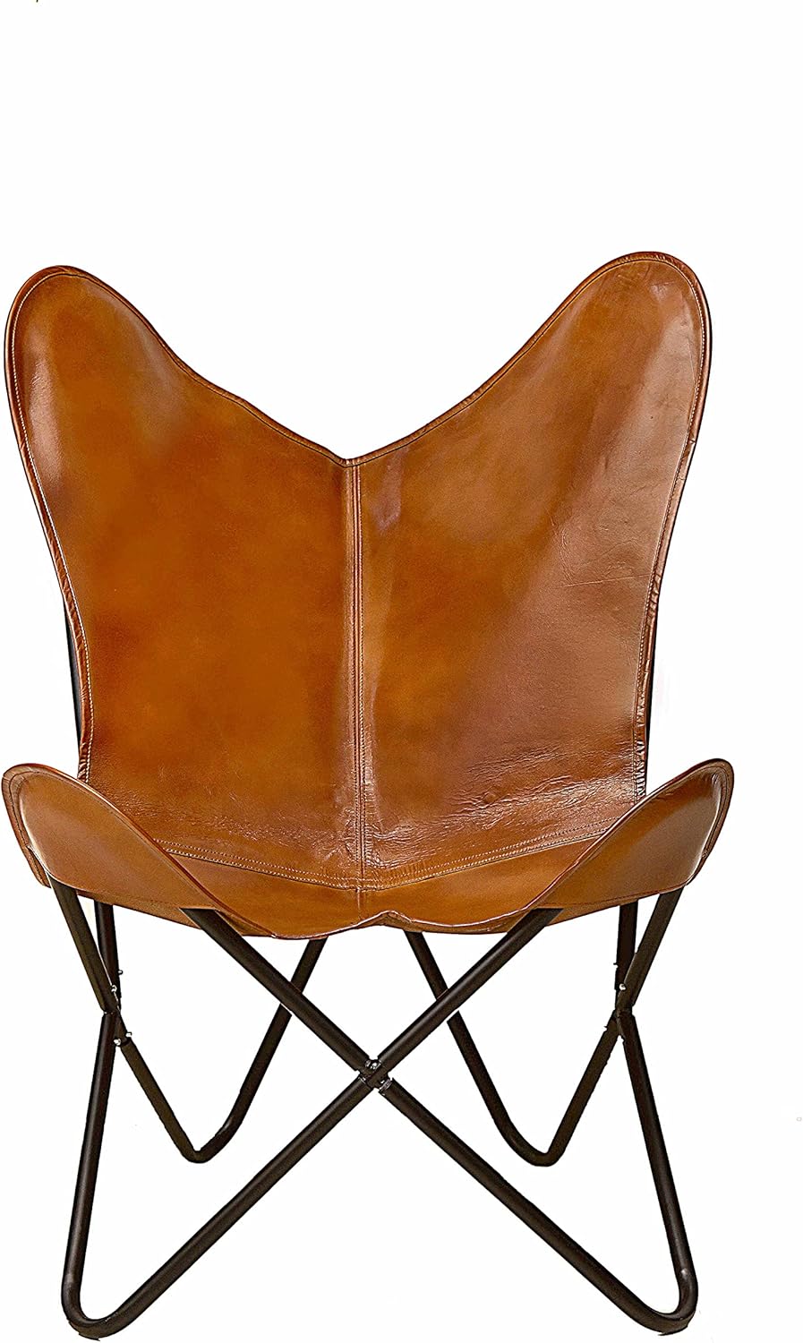 Living Room Buffalo Leather Chair, Home-Decor, Butterfly Chair with Folding Iron Frame