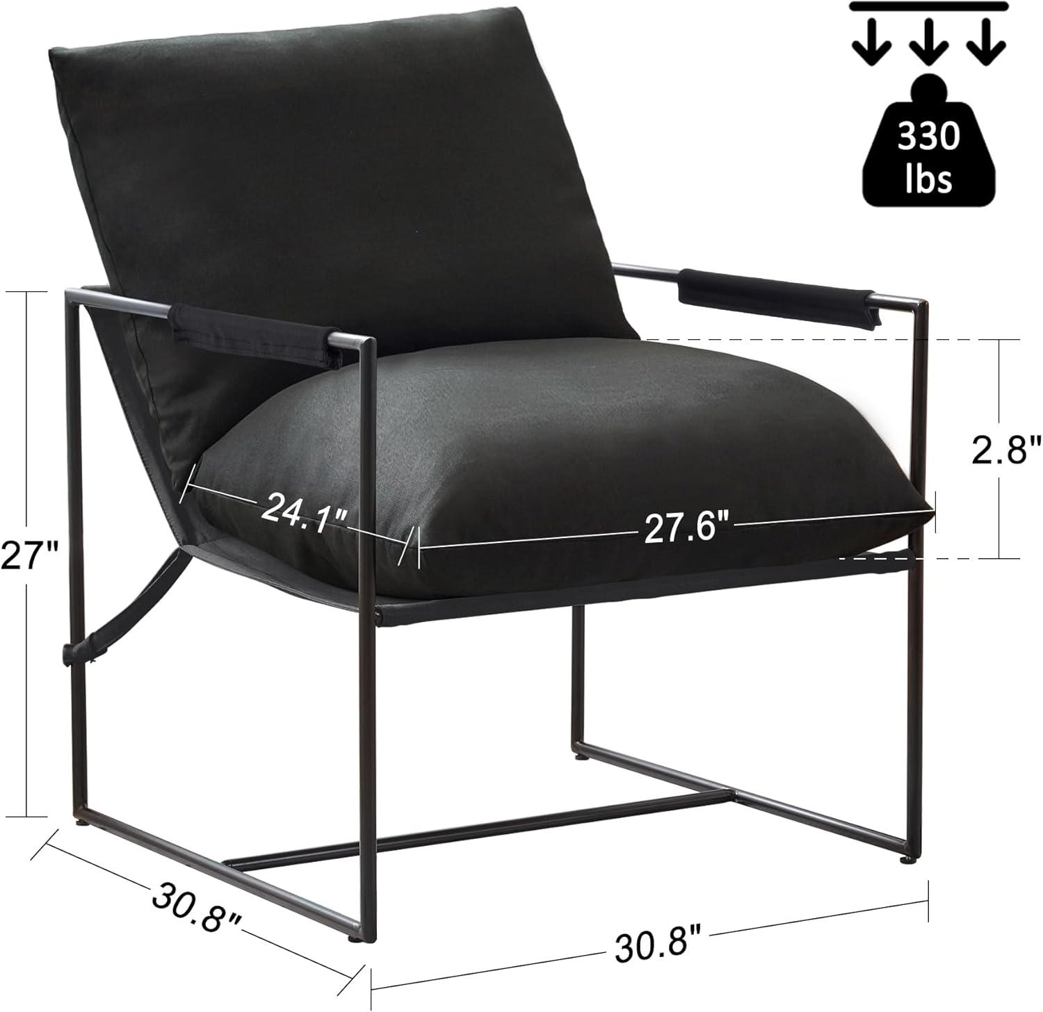 Mid Century Modern Accent Chair, Metal Framed Armchair, Sling Accent Chair with Microfiber Fabric Upholstery for Living Room Bedroom Home Office, Minimalist Style(Black)