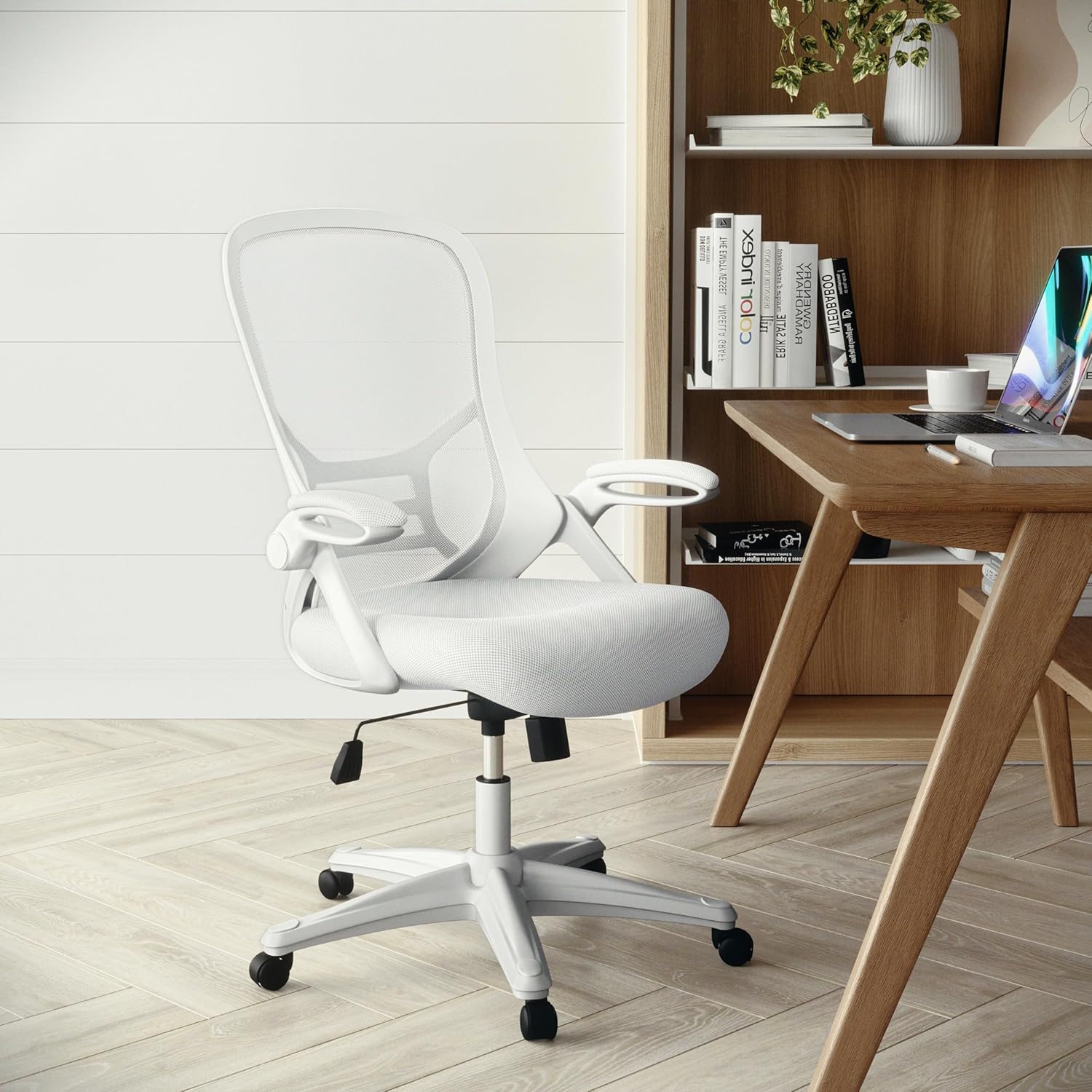 Porter High-Back Swivel Office Chair with Adjustable Lumbar Support and Height, Ergonomic Mesh Desk Chair with Flip-Up Armrests, White