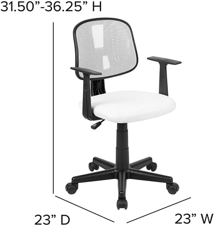 Mid-Back White Mesh Swivel Task Office Chair with Pivot Back and Arms