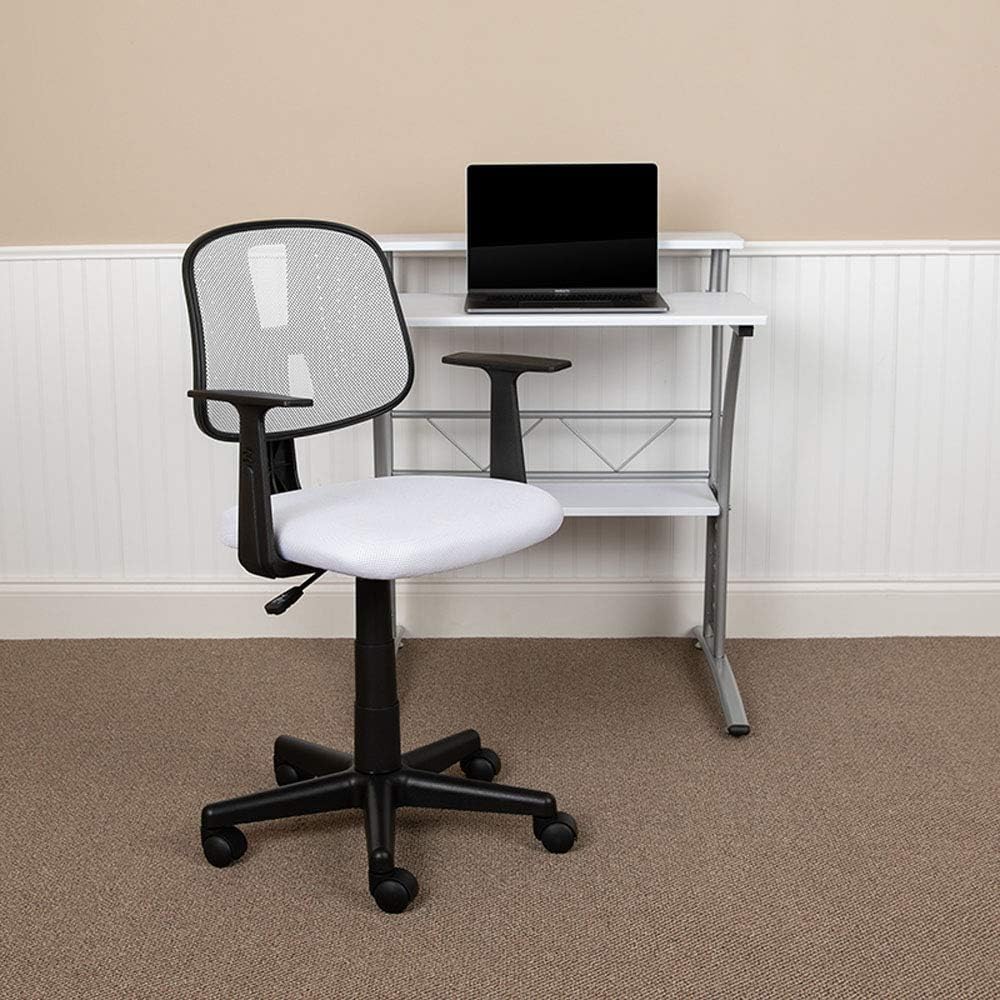 Mid-Back White Mesh Swivel Task Office Chair with Pivot Back and Arms