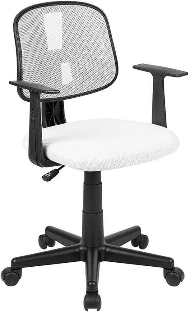 Mid-Back White Mesh Swivel Task Office Chair with Pivot Back and Arms