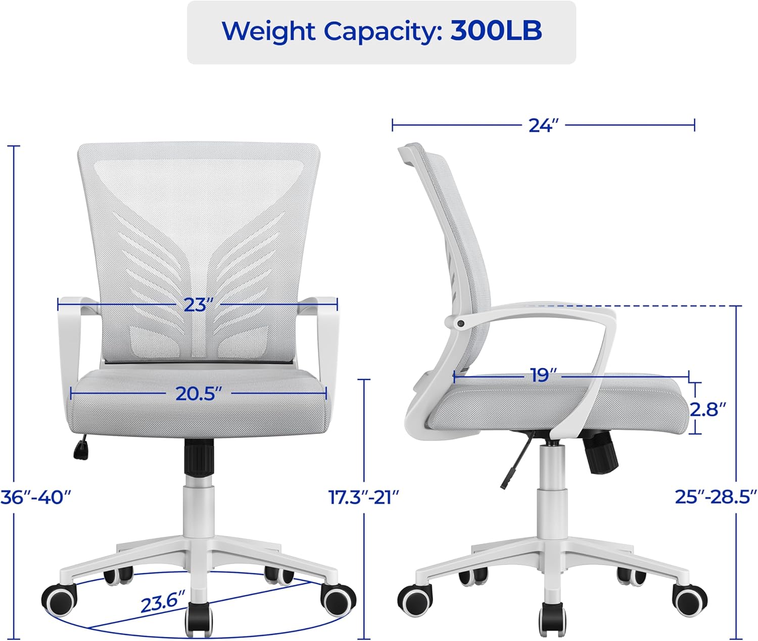 Mesh Office Chair Swivel Rolling.Adjustable Computer Desk Chairs ErgonomicGaming Chair for Home Office/Work/Study, Light Gray