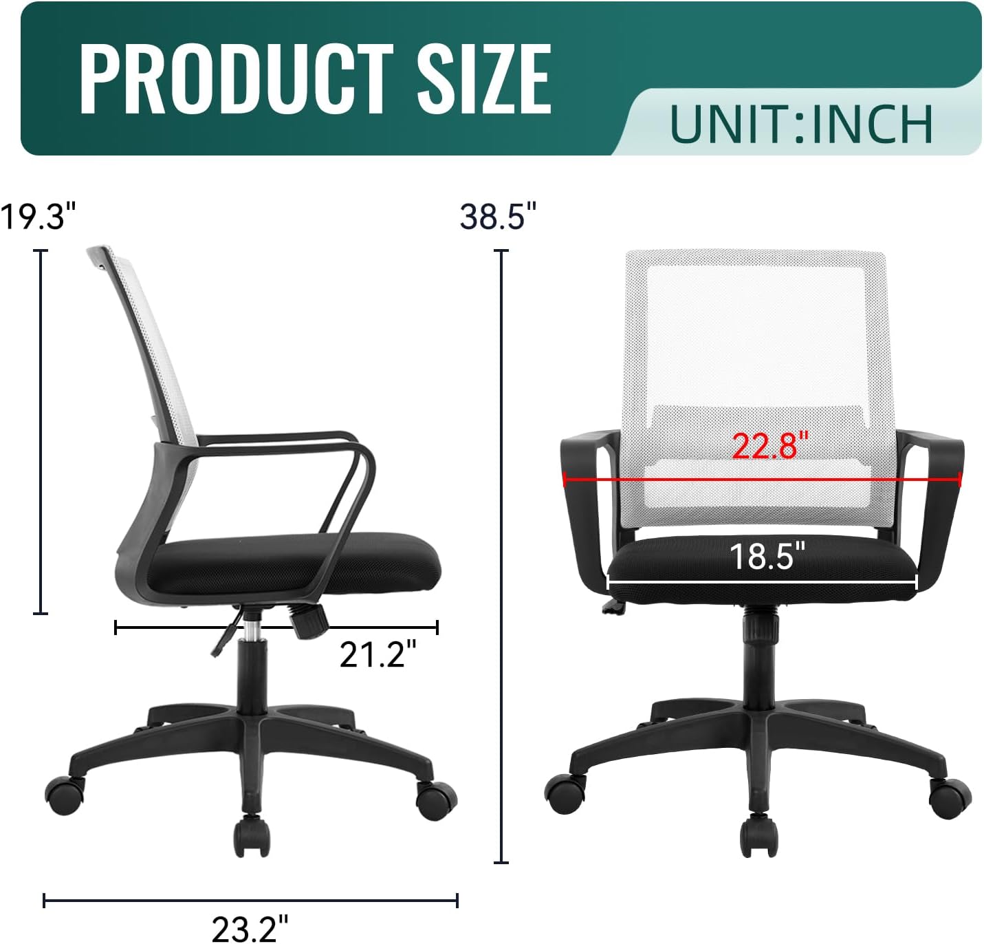 Office Chair Ergonomic Desk Task Chair Mesh Computer Chair Mid-Back Mesh Home Office Swivel Chair Modern Executive Chair with Wheels Armrests Lumbar Support(White)