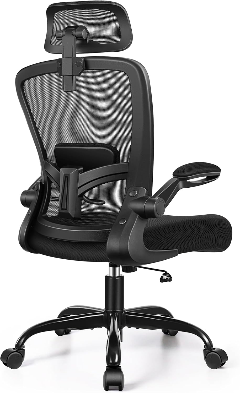 Ergonomic Office Chair, Headrest Desk Chair with Adjustable Lumbar Support, Home Office Swivel Task Chair with High Back and Armrest, Adjustable Height Gaming Chair(Black)