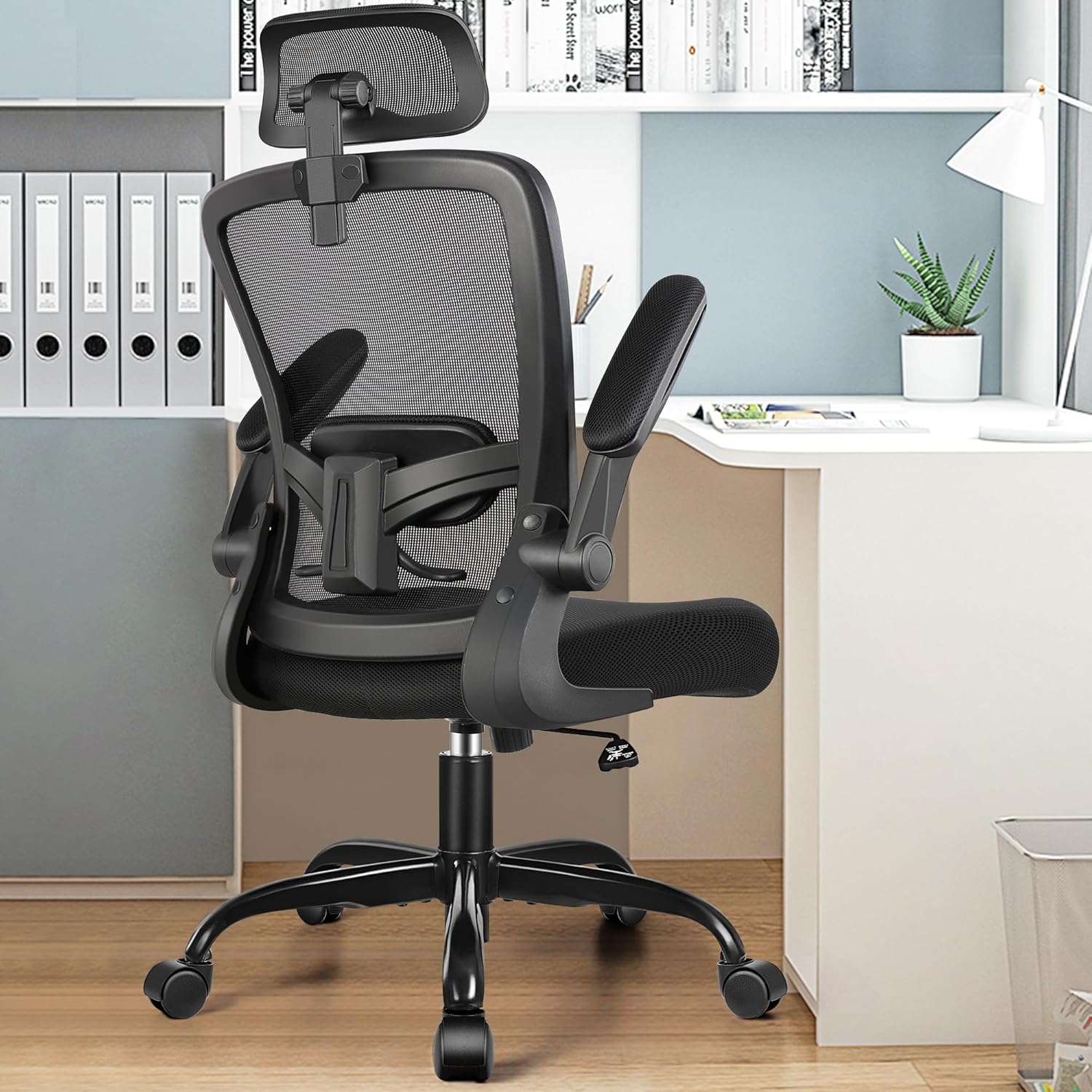 Ergonomic Office Chair, Headrest Desk Chair with Adjustable Lumbar Support, Home Office Swivel Task Chair with High Back and Armrest, Adjustable Height Gaming Chair(Black)