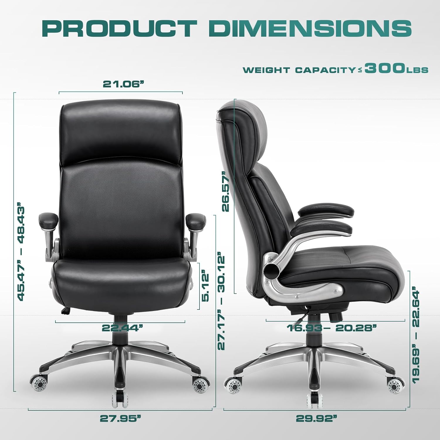 Office Chair Big and Tall 300lbs-Heavy Duty Comfortable Computer Chair with Wide Seat, High Back Executive Large Desk Chair with Thick Seat and Tilt Rock, Adjustable Lumbar Support-Black