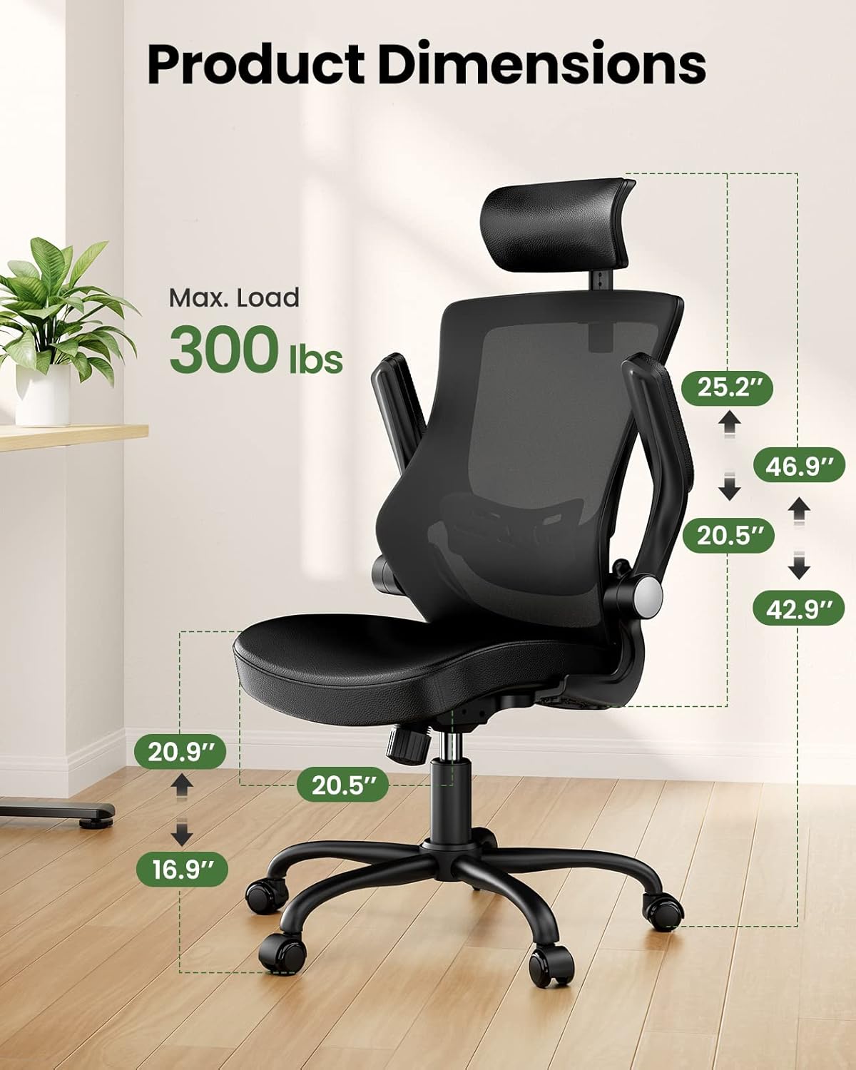 Office Chair Ergonomic Desk Chair, 360°Swivel Mesh Back Wide Computer Chair PU Leather Criss Cross Chair,Adjustable Lumbar Support & Flip-up Armrests,Adjustable Height Executive Task Chair