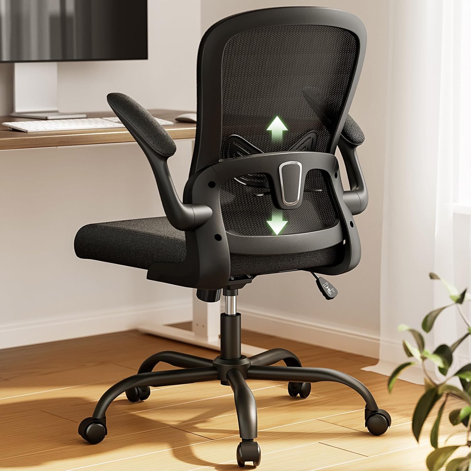 Erogonomic Mesh Office Chair, Computer Desk Chair Comfy with Adjustable Lambar Support, Height and Flip-up Armrests Swivel Home Office Task Chair