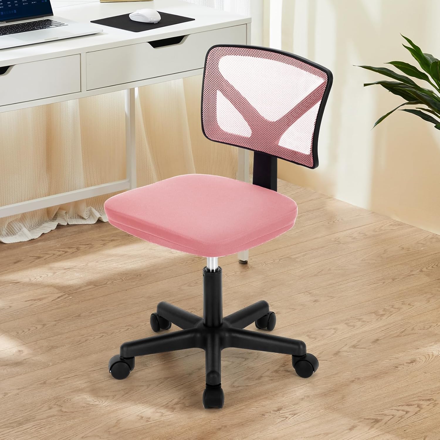 Armless Desk Chairs with Wheels, Ergonomic Adjustable Home Office Swivel Rolling Task Chair No Arms, Comfy Mesh Mid Back Computer Work