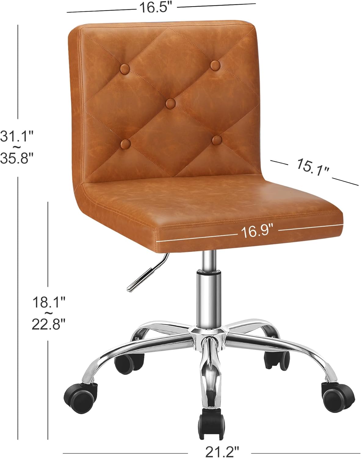 PU Leather Mid-Back Armless Desk Chair Adjustable Height 360° Rolling Swivel for Home Office Work