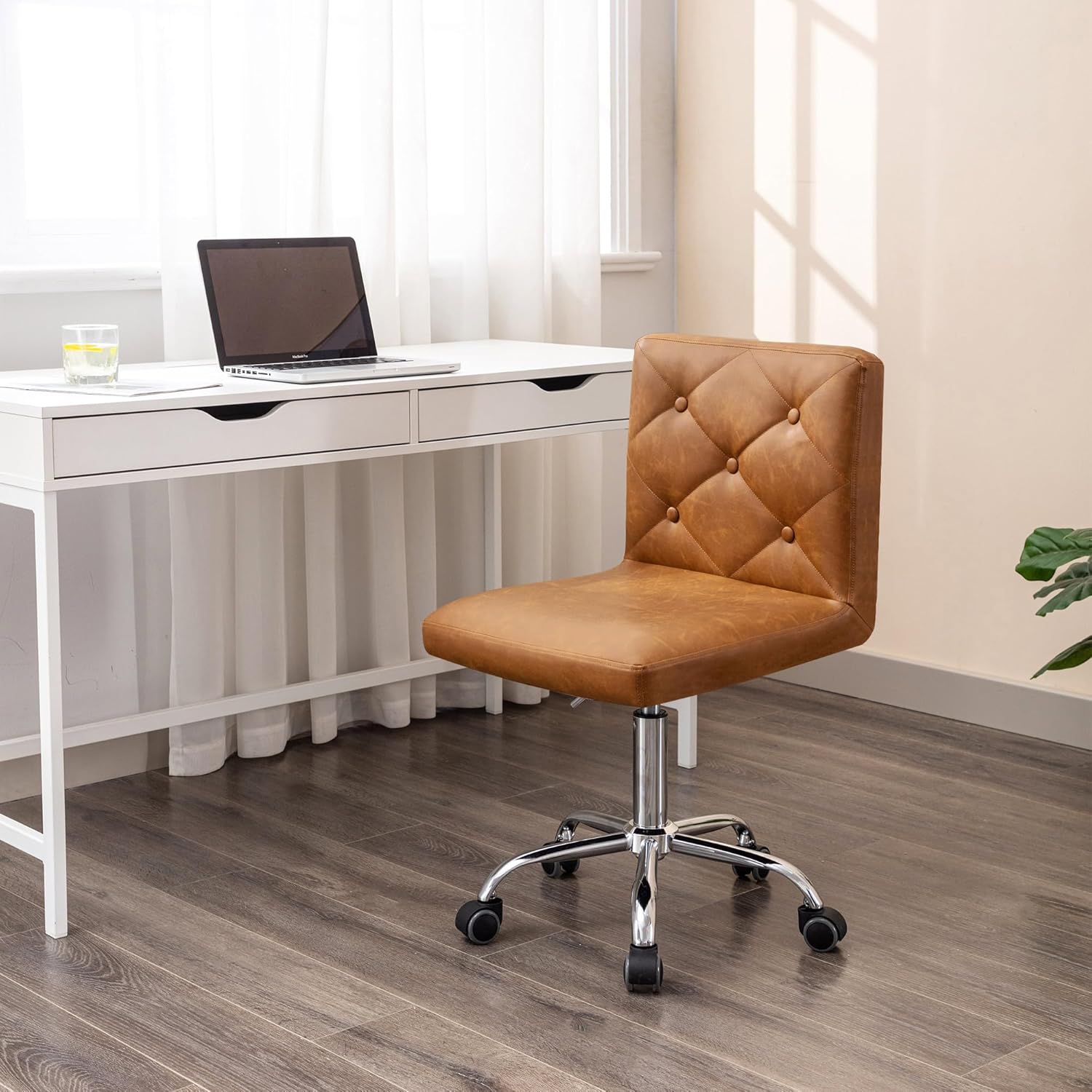 PU Leather Mid-Back Armless Desk Chair Adjustable Height 360° Rolling Swivel for Home Office Work