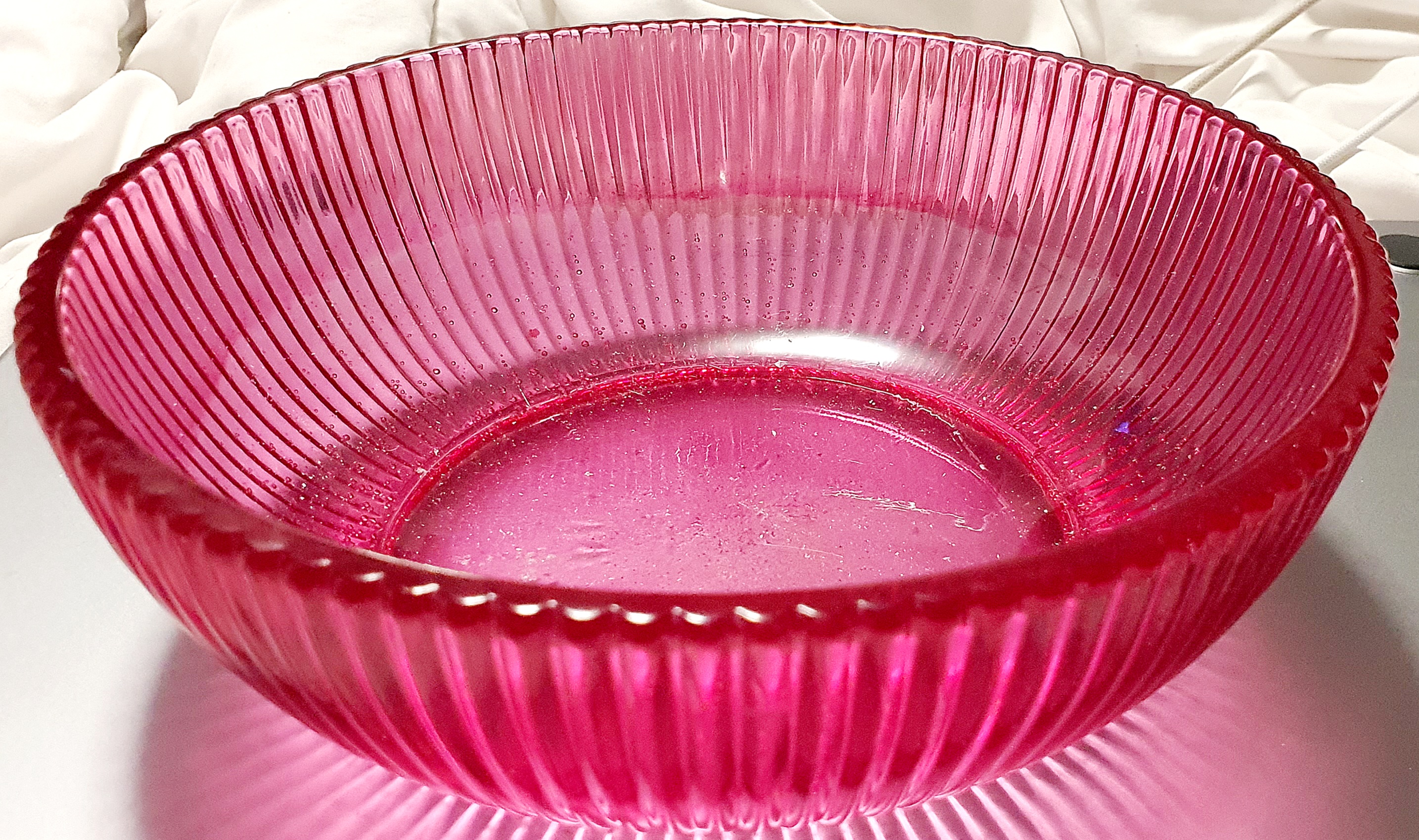 Pink Ribbed Glass Bowl