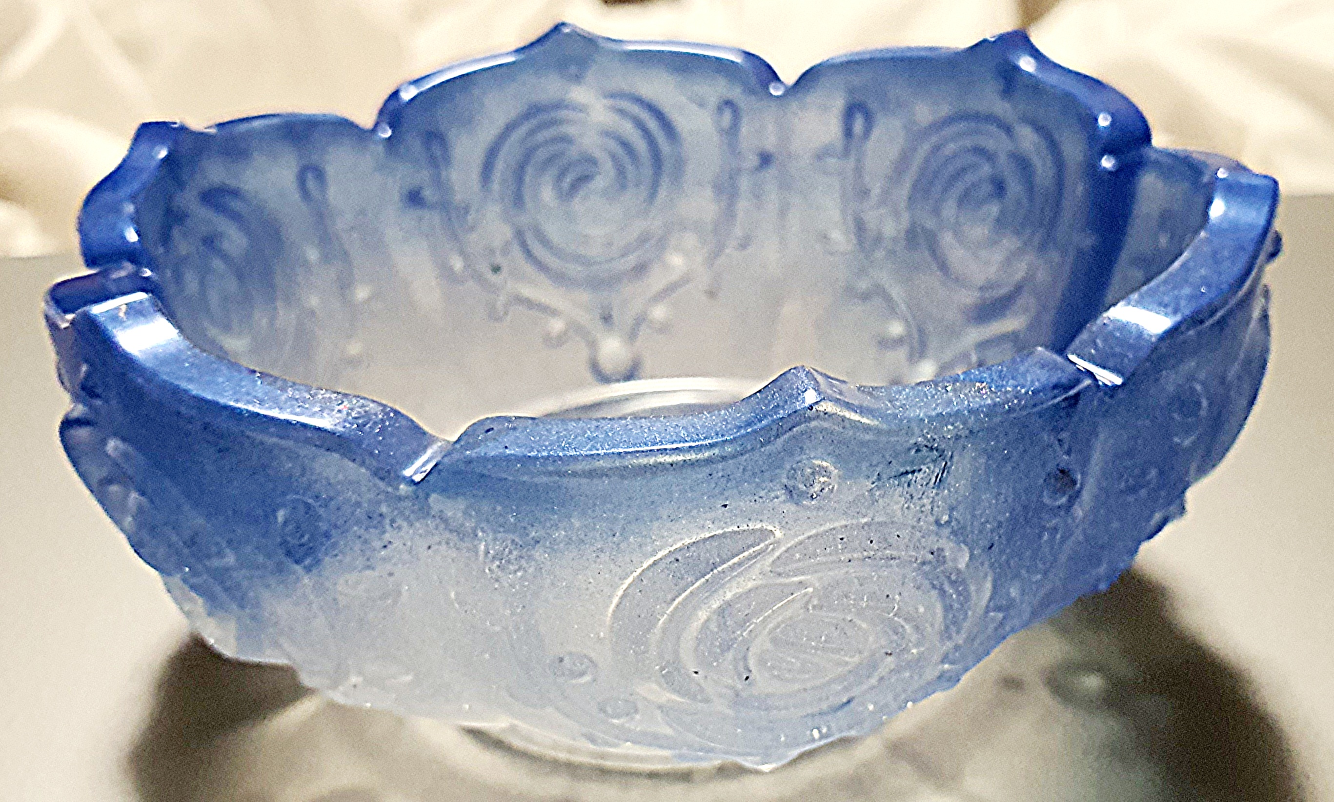 Blue Frosted Glass Bowl