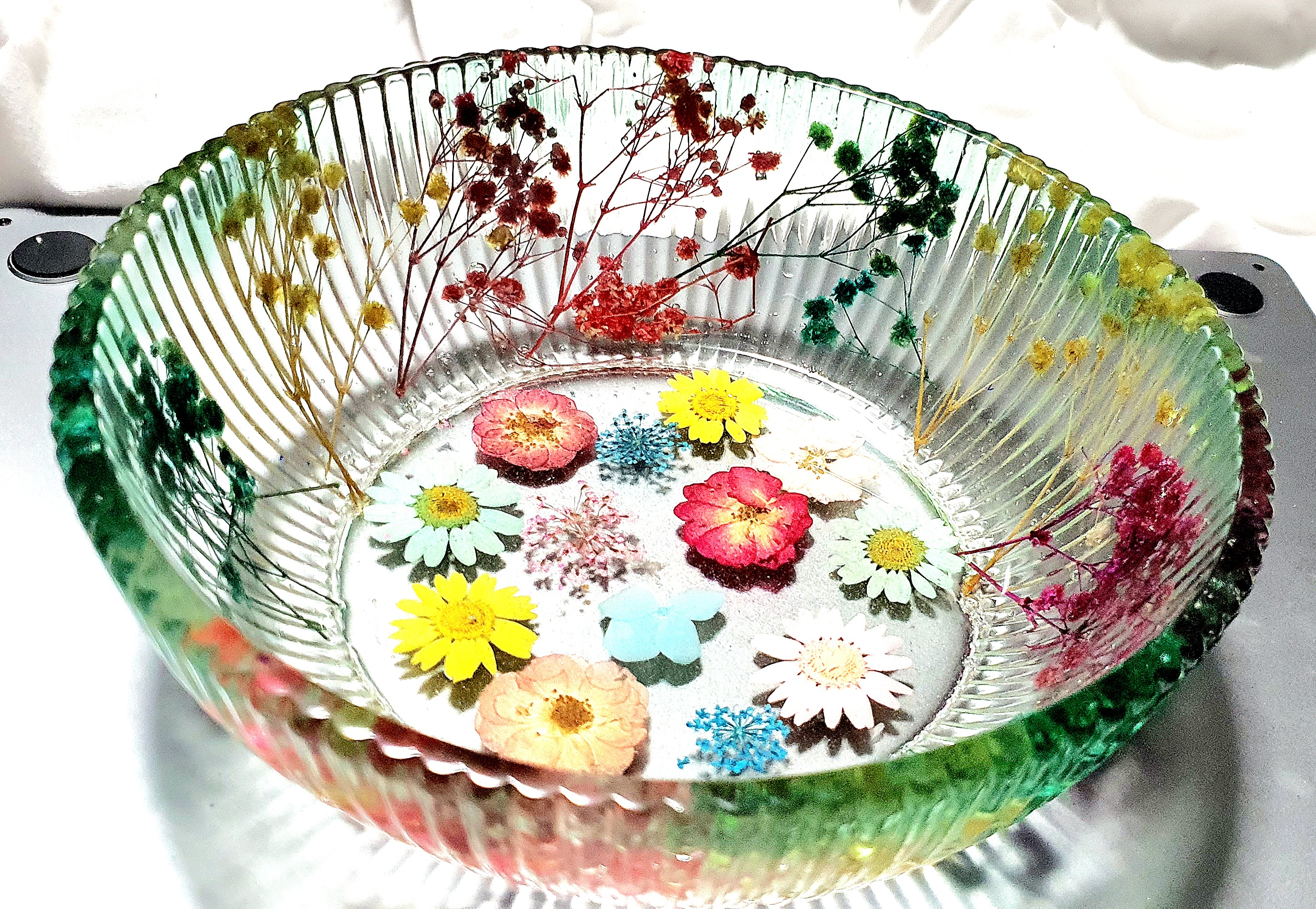 Pressed Flower Glass Bowl