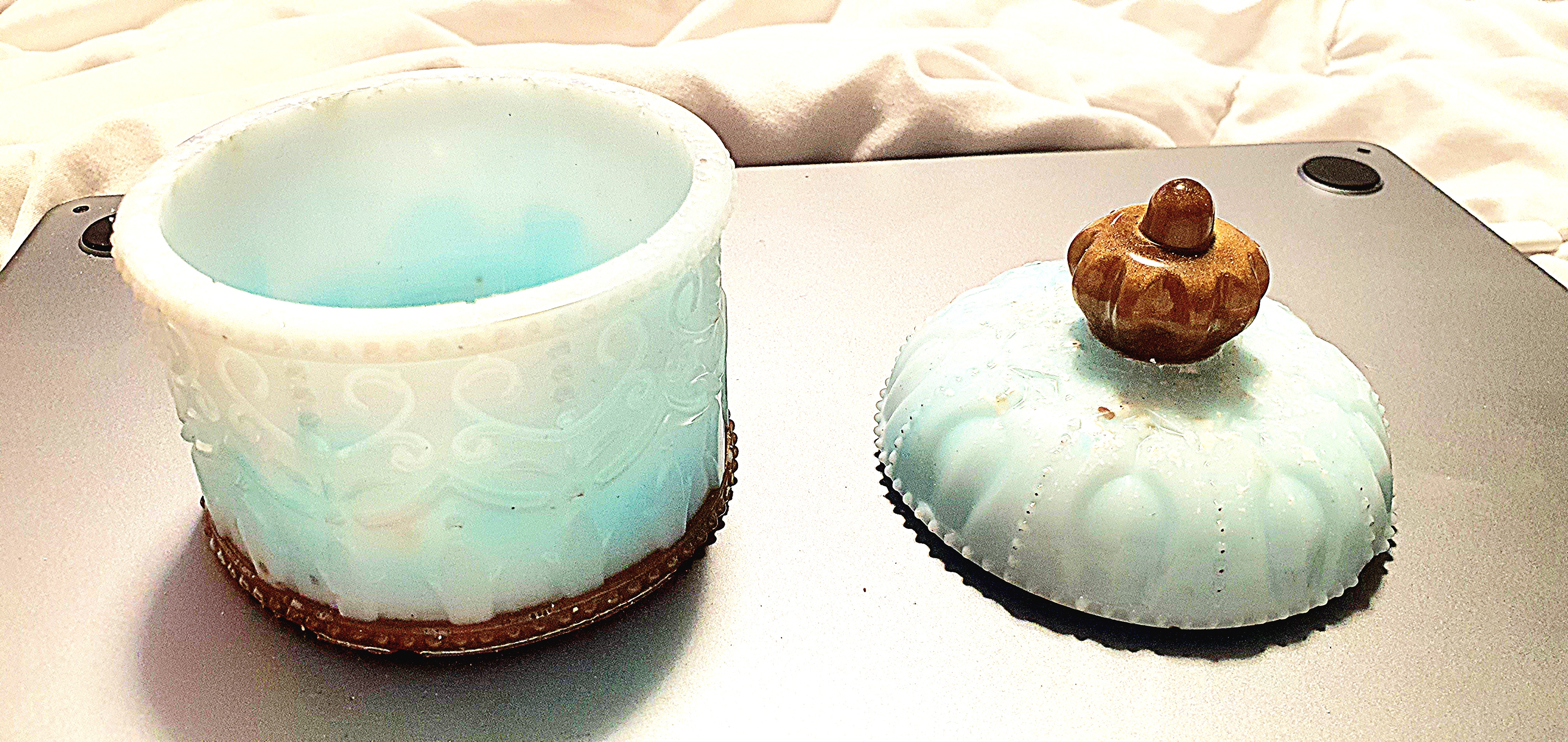 Vintage Blue Opaline Glass Trinket Box