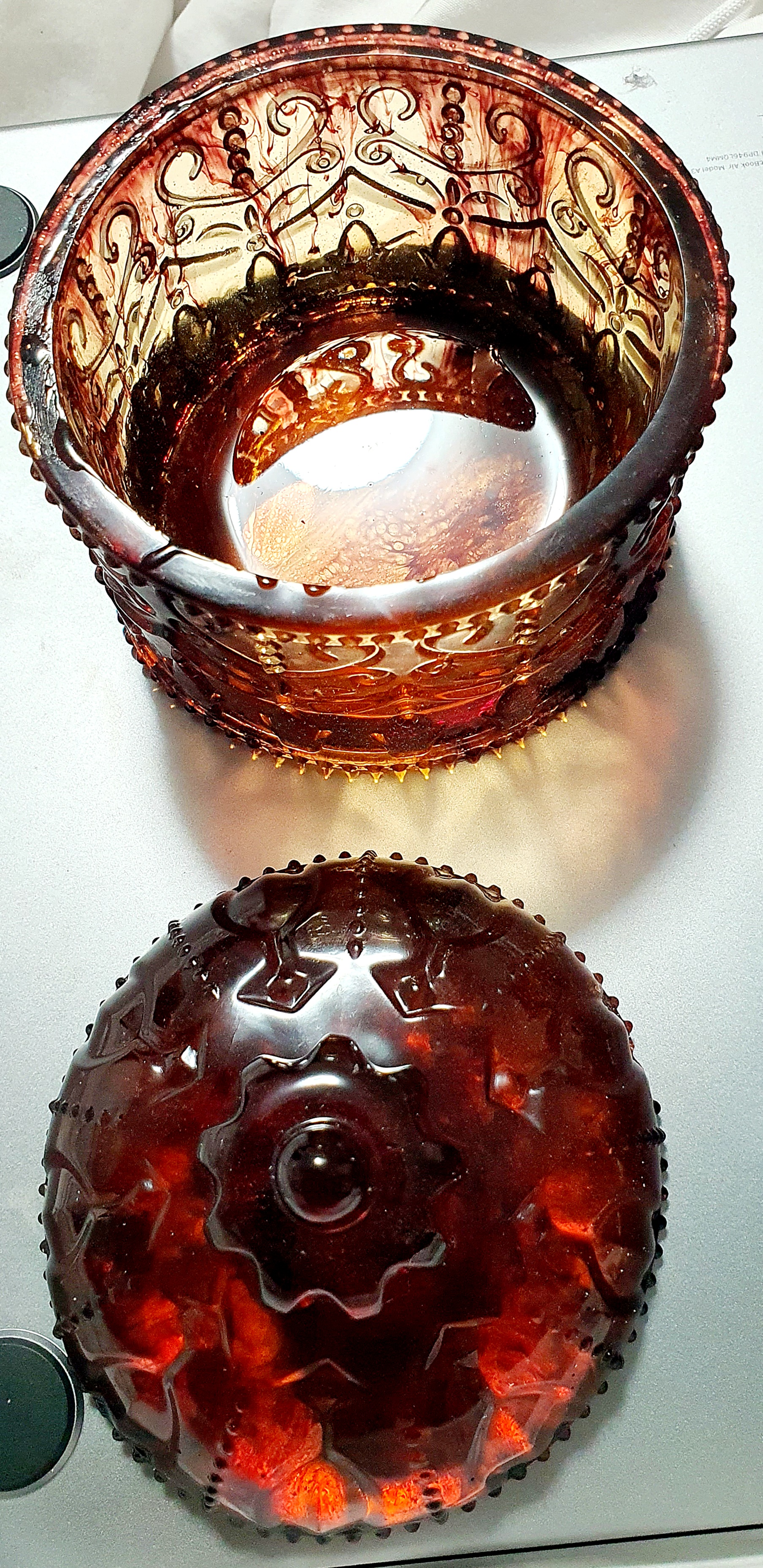 Vintage Amber Glass Candy Jar