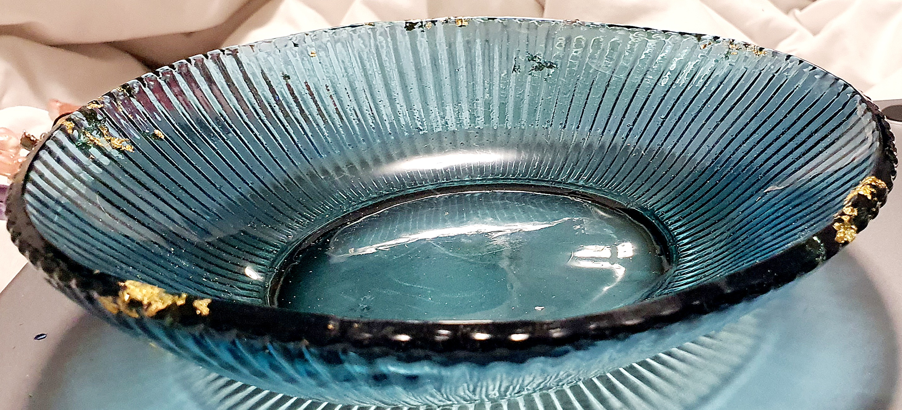 Vintage Blue Ribbed Glass Bowl
