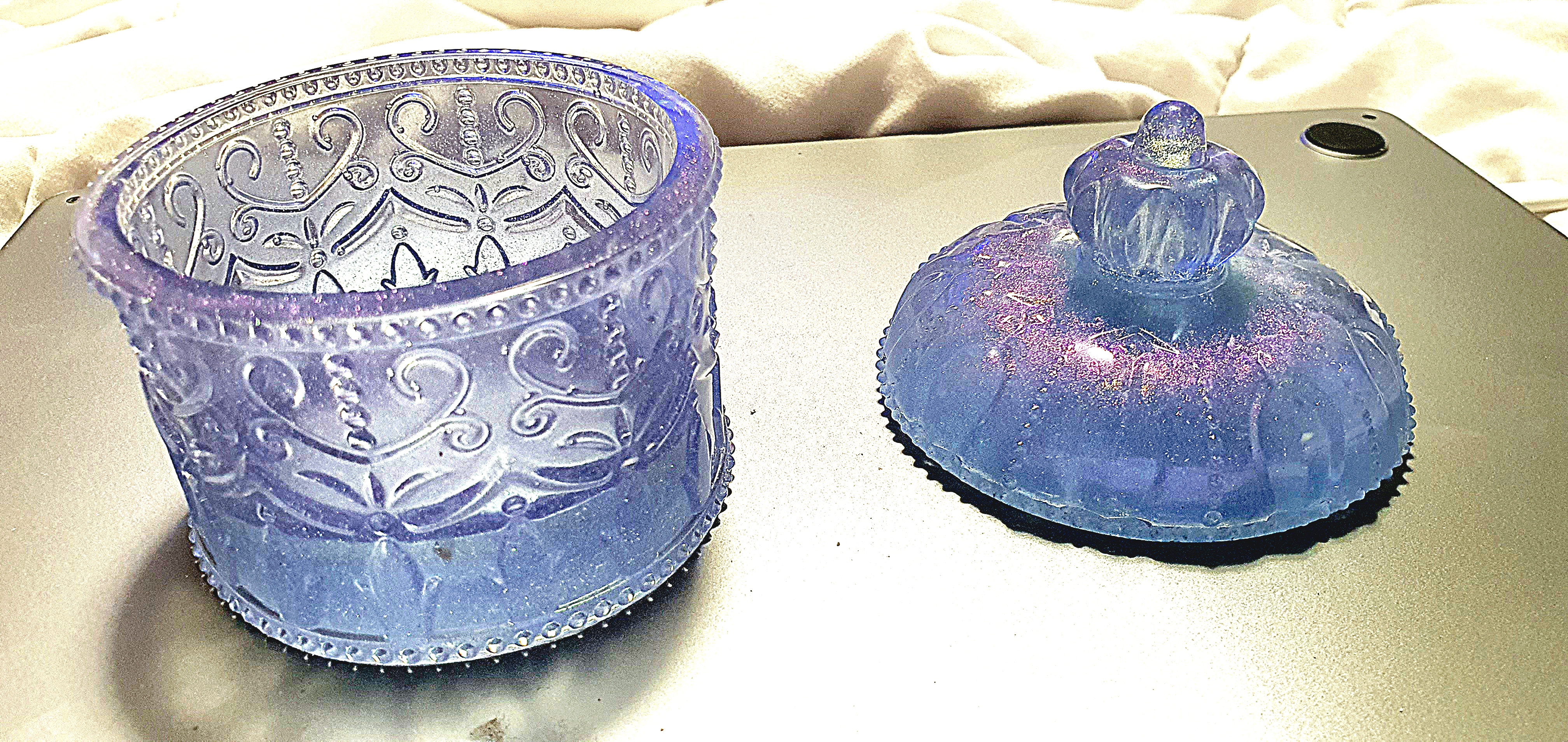 Vintage Blue Glass Trinket Box