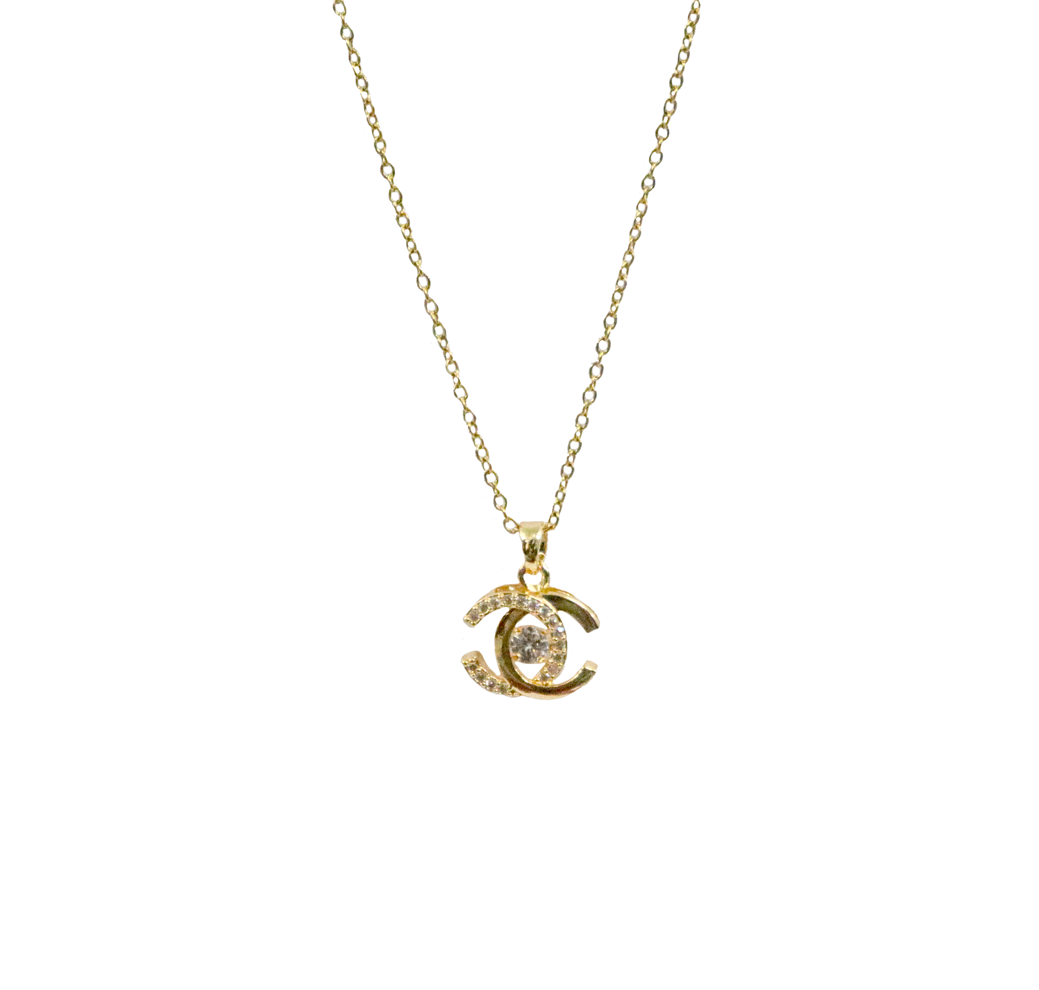 Anti-Tarnish Gold Plated Crystal Chanel Logo Pendant Necklace