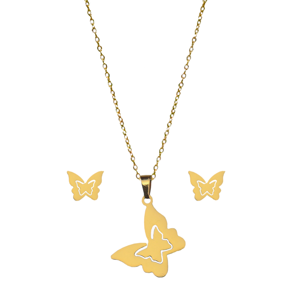 Gold Plated Anti-tarnish Butterfly Necklace Set